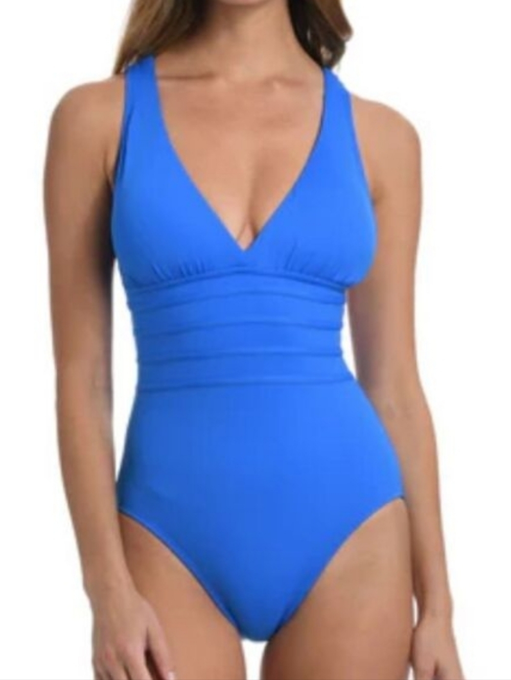 La Blanca Island Goddess Cross Back Mio One Piece Swimsuit Capri Blue 10